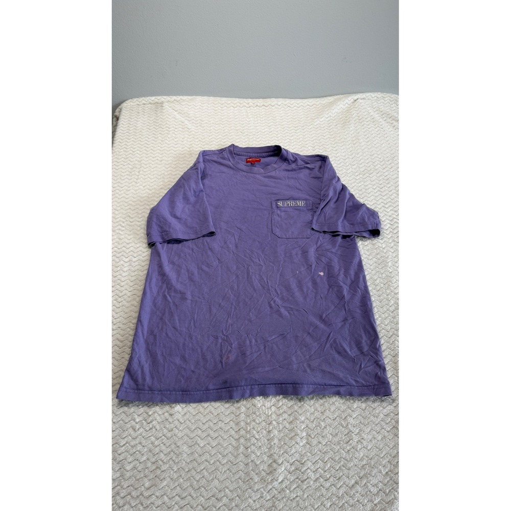 Supreme Pocket Tee Purple Gold Embroidered Logo Mens Medium Short Sleeve T-Shirt